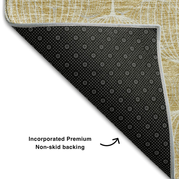 HomeRoots 8' Gold And Ivory Geometric Round Rug - Washable, UV Protected, Durable, Perfect for High-Traffic Areas 661890