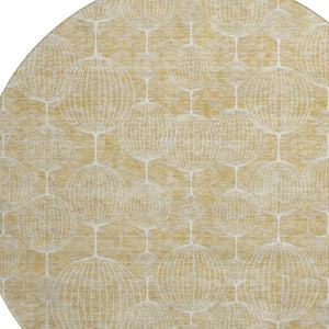 HomeRoots 8' Gold And Ivory Geometric Round Rug - Washable, UV Protected, Durable, Perfect for High-Traffic Areas 661890