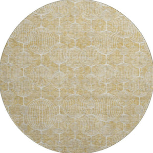 HomeRoots 8' Gold And Ivory Geometric Round Rug - Washable, UV Protected, Durable, Perfect for High-Traffic Areas 661890