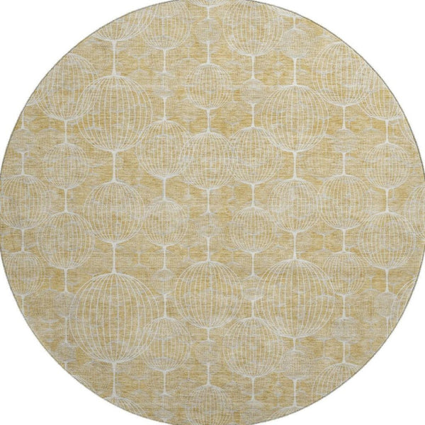 HomeRoots 8' Gold And Ivory Geometric Round Rug - Washable, UV Protected, Durable, Perfect for High-Traffic Areas 661890