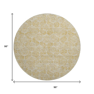 HomeRoots 8' Gold And Ivory Geometric Round Rug - Washable, UV Protected, Durable, Perfect for High-Traffic Areas 661890