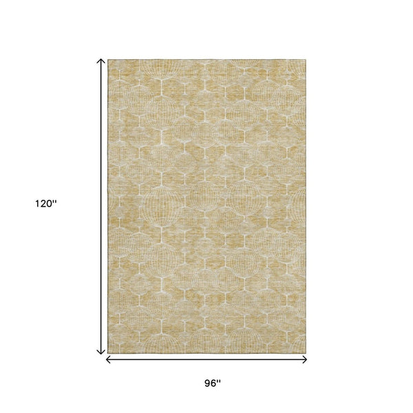 HomeRoots 8' X 10' Gold and Ivory Geometric Area Rug - Washable, Stain-Resistant, UV Protected for Modern Spaces 661891