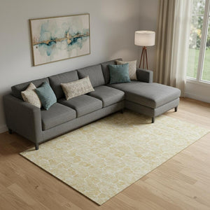 HomeRoots 8' X 10' Gold and Ivory Geometric Area Rug - Washable, Stain-Resistant, UV Protected for Modern Spaces 661891