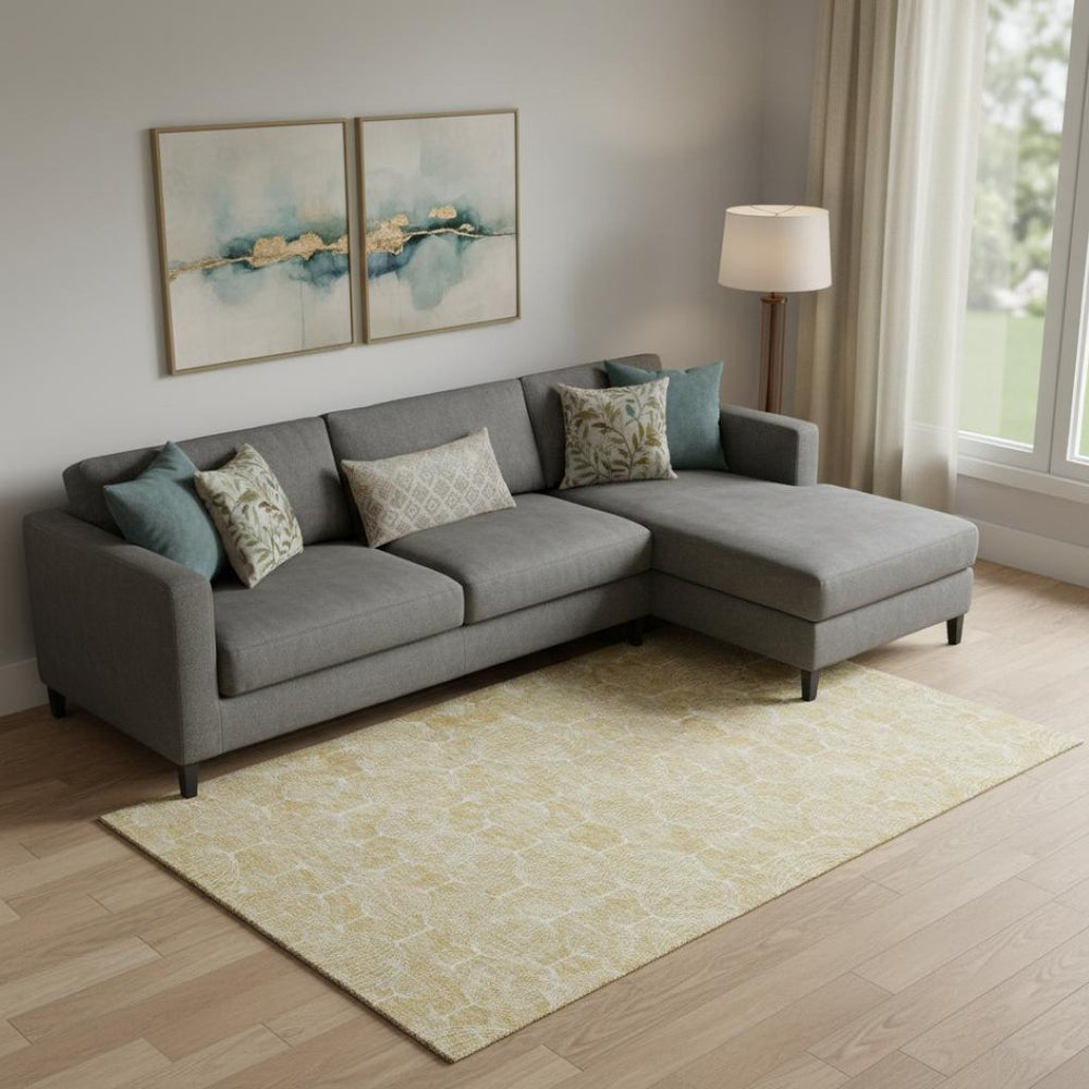 HomeRoots 9' X 12' Gold And Ivory Geometric Area Rug - Washable, Stain-Resistant with UV Protection & Modern Design 661892