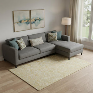 HomeRoots 9' X 12' Gold And Ivory Geometric Area Rug - Washable, Stain-Resistant with UV Protection & Modern Design 661892