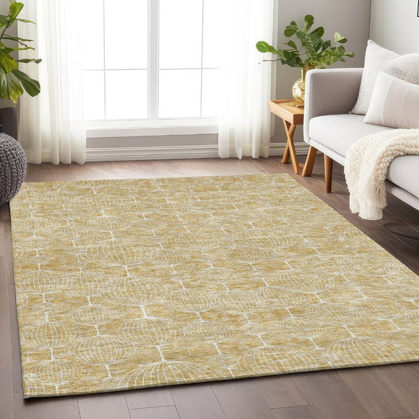 HomeRoots 9' X 12' Gold And Ivory Geometric Area Rug - Washable, Stain-Resistant with UV Protection & Modern Design 661892