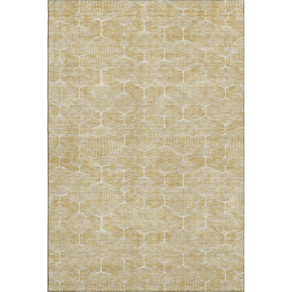HomeRoots 9' X 12' Gold And Ivory Geometric Area Rug - Washable, Stain-Resistant with UV Protection & Modern Design 661892
