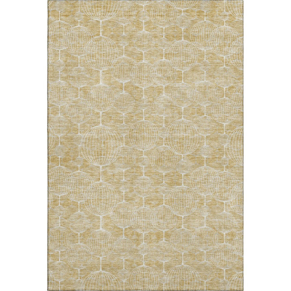 HomeRoots 9' X 12' Gold And Ivory Geometric Area Rug - Washable, Stain-Resistant with UV Protection & Modern Design 661892