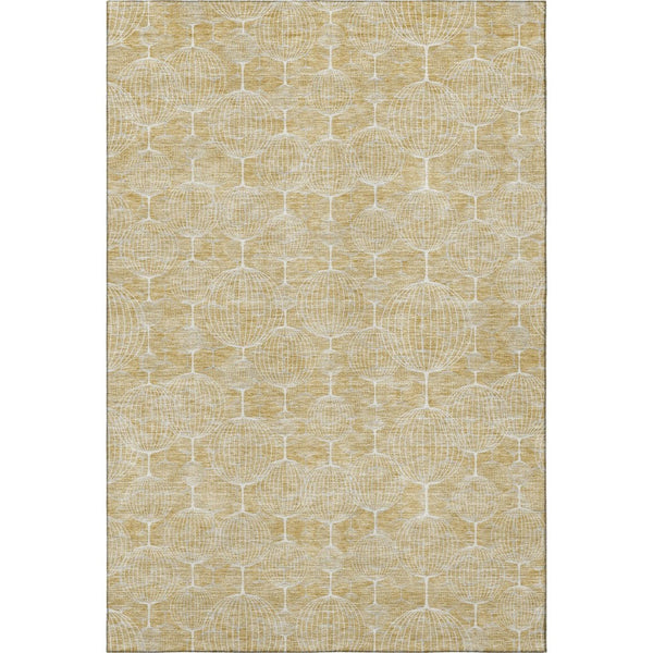 HomeRoots 9' X 12' Gold And Ivory Geometric Area Rug - Washable, Stain-Resistant with UV Protection & Modern Design 661892
