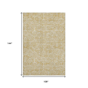 HomeRoots 9' X 12' Gold And Ivory Geometric Area Rug - Washable, Stain-Resistant with UV Protection & Modern Design 661892