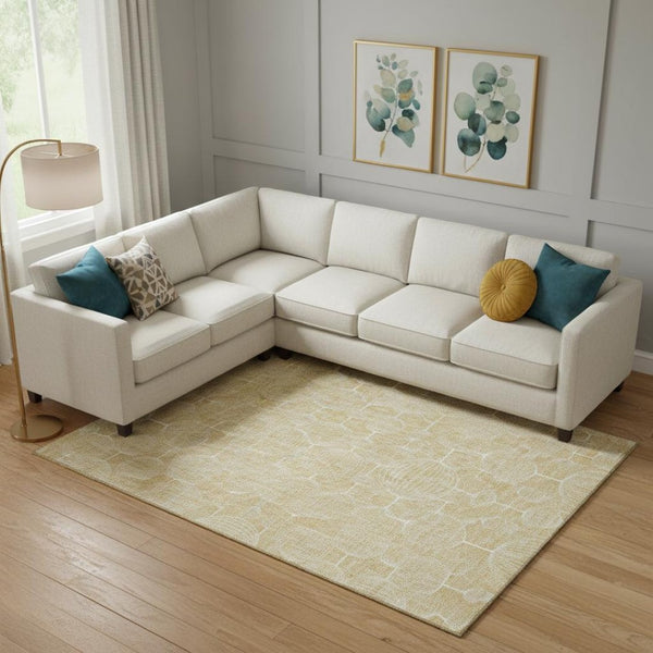 HomeRoots 10' Gold and Ivory Geometric Area Rug - Washable, UV-Protected, Durable Design for Modern Spaces 661893