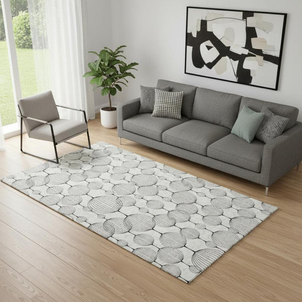 HomeRoots 5' X 8' Stylish Graphite & Silver Geometric Washable Area Rug with UV Protection for High Traffic Areas 661895