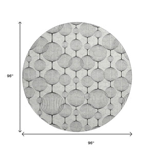 HomeRoots 8' Graphite & Silver Geometric Round Rug - Washable, UV Protected, Stain Resistant for High-Traffic Areas 661896