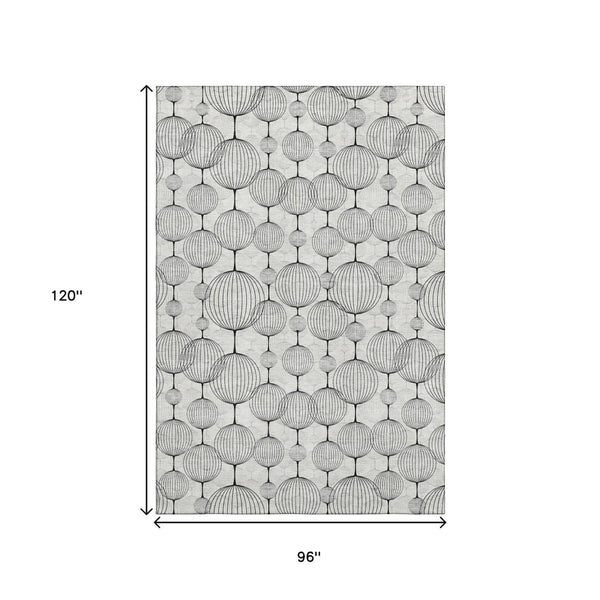 HomeRoots 8' X 10' Washable Graphite & Silver Geometric Area Rug with UV Protection for Modern Homes 661897