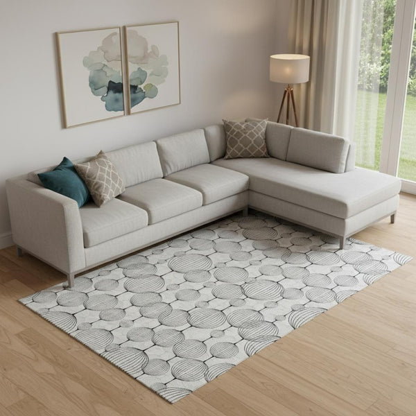HomeRoots 8' X 10' Washable Graphite & Silver Geometric Area Rug with UV Protection for Modern Homes 661897