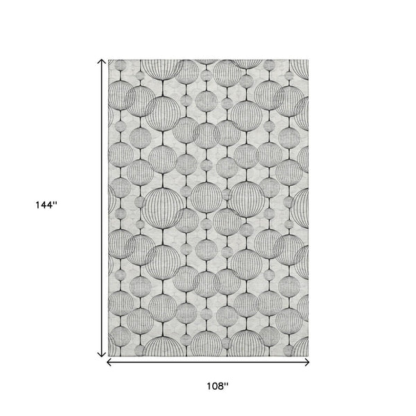 HomeRoots 9' X 12' Modern Graphite & Silver Geometric Washable Area Rug with UV Protection for Busy Homes 661898