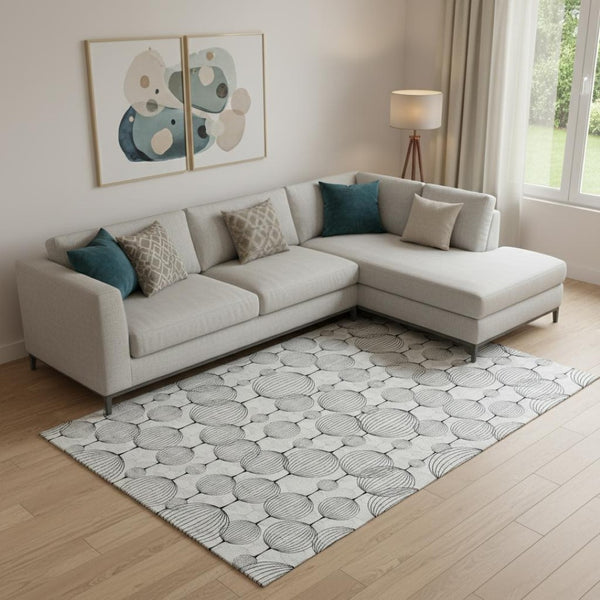 HomeRoots 9' X 12' Modern Graphite & Silver Geometric Washable Area Rug with UV Protection for Busy Homes 661898