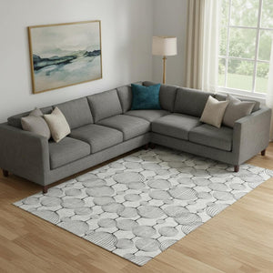 HomeRoots 10' X 14' Graphite & Silver Geometric Washable Area Rug - UV Protected, Durable, Modern Design 661899
