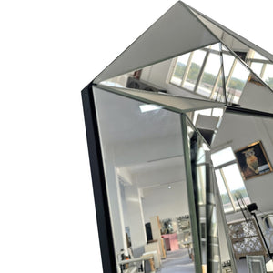 English Elm Diamond Frameless Beveled Wall Mirror Sculptural Silver Glass Accent for Any Room W3836P409964