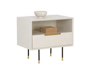 Sunpan Danbury Nightstand - Sleek Modern Design with Pull-Drawer, Rustic Bronze Accents, and Gold Caps Modern Cream