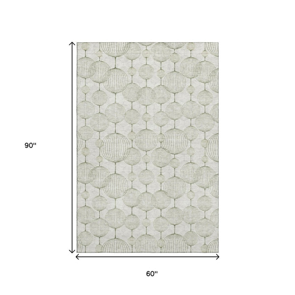HomeRoots 5' X 8' Geometric Washable Area Rug - Stylish Green & Beige Design with UV Protection for Homes 661901