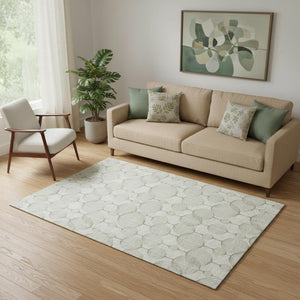 HomeRoots 5' X 8' Geometric Washable Area Rug - Stylish Green & Beige Design with UV Protection for Homes 661901