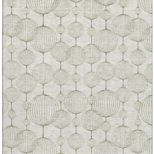 HomeRoots 5' X 8' Geometric Washable Area Rug - Stylish Green & Beige Design with UV Protection for Homes 661901