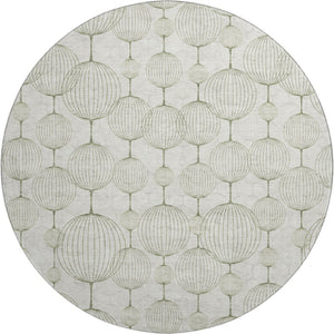 HomeRoots 8' Green and Beige Geometric Round Rug - Washable, UV Protected, Stain-Resistant for Any Space 661902
