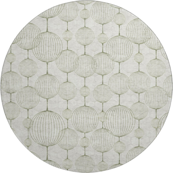 HomeRoots 8' Green and Beige Geometric Round Rug - Washable, UV Protected, Stain-Resistant for Any Space 661902
