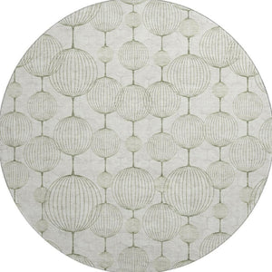 HomeRoots 8' Green and Beige Geometric Round Rug - Washable, UV Protected, Stain-Resistant for Any Space 661902