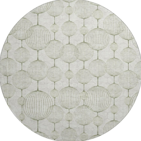 HomeRoots 8' Green and Beige Geometric Round Rug - Washable, UV Protected, Stain-Resistant for Any Space 661902