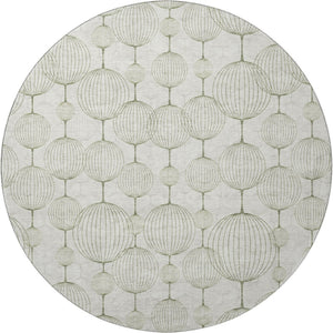 HomeRoots 8' Green and Beige Geometric Round Rug - Washable, UV Protected, Stain-Resistant for Any Space 661902