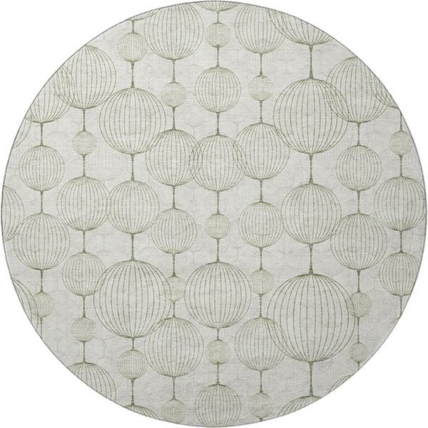 HomeRoots 8' Green and Beige Geometric Round Rug - Washable, UV Protected, Stain-Resistant for Any Space 661902