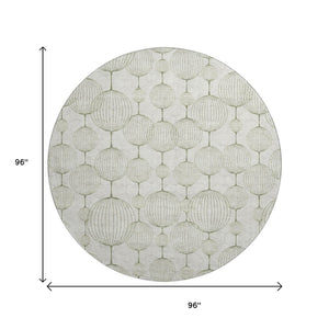 HomeRoots 8' Green and Beige Geometric Round Rug - Washable, UV Protected, Stain-Resistant for Any Space 661902