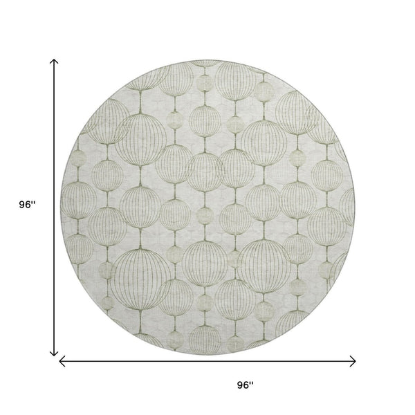 HomeRoots 8' Green and Beige Geometric Round Rug - Washable, UV Protected, Stain-Resistant for Any Space 661902