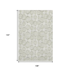 HomeRoots 9' Geometric Washable Area Rug in Green & Beige - Durable, UV-Protected, Perfect for Busy Homes! 661904
