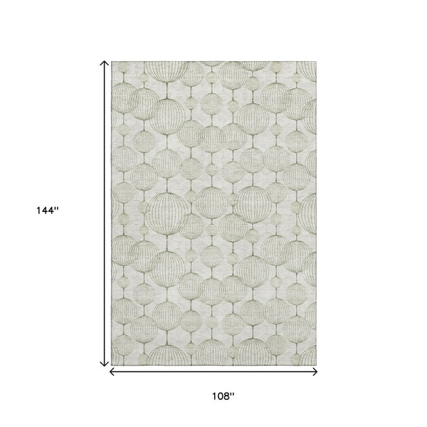 HomeRoots 9' Geometric Washable Area Rug in Green & Beige - Durable, UV-Protected, Perfect for Busy Homes! 661904