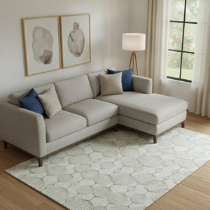 HomeRoots 9' Geometric Washable Area Rug in Green & Beige - Durable, UV-Protected, Perfect for Busy Homes! 661904
