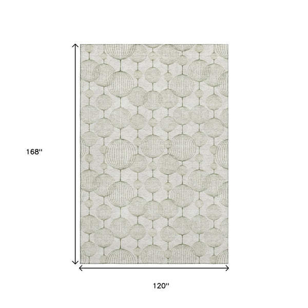 HomeRoots 10' X 14' Stylish Green and Beige Geometric Area Rug - Washable, UV Protected, Durable & Chic! 661905