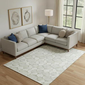 HomeRoots 10' X 14' Stylish Green and Beige Geometric Area Rug - Washable, UV Protected, Durable & Chic! 661905