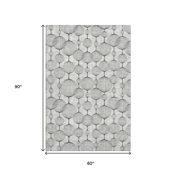 HomeRoots 5' X 8' Washable White & Gray Geometric Area Rug with UV Protection for Stylish, Easy Living Spaces 661907