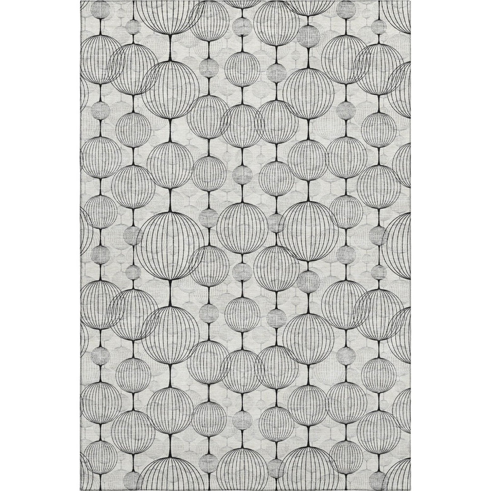 HomeRoots 5' X 8' Washable White & Gray Geometric Area Rug with UV Protection for Stylish, Easy Living Spaces 661907