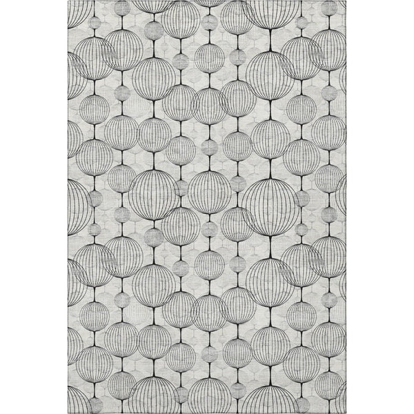 HomeRoots 5' X 8' Washable White & Gray Geometric Area Rug with UV Protection for Stylish, Easy Living Spaces 661907