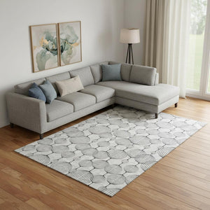 HomeRoots 8' X 10' Stylish White and Gray Geometric Washable Area Rug with UV Protection for Every Room 661909