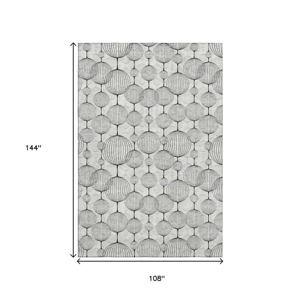 HomeRoots 9' X 12' Modern White & Gray Geometric Washable Area Rug - UV Protected, Durable, Easy-Care Design 661910