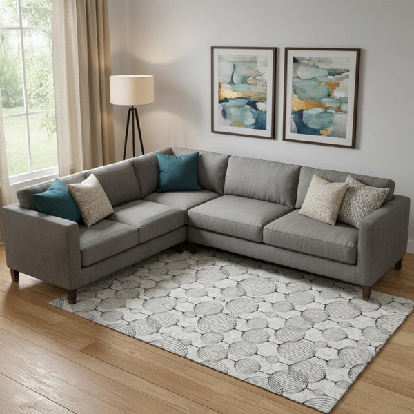 HomeRoots 9' X 12' Modern White & Gray Geometric Washable Area Rug - UV Protected, Durable, Easy-Care Design 661910