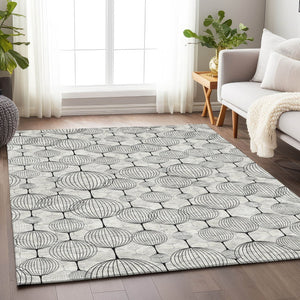 HomeRoots 9' X 12' Modern White & Gray Geometric Washable Area Rug - UV Protected, Durable, Easy-Care Design 661910