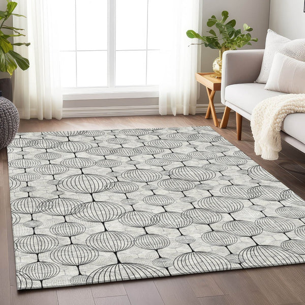 HomeRoots 9' X 12' Modern White & Gray Geometric Washable Area Rug - UV Protected, Durable, Easy-Care Design 661910