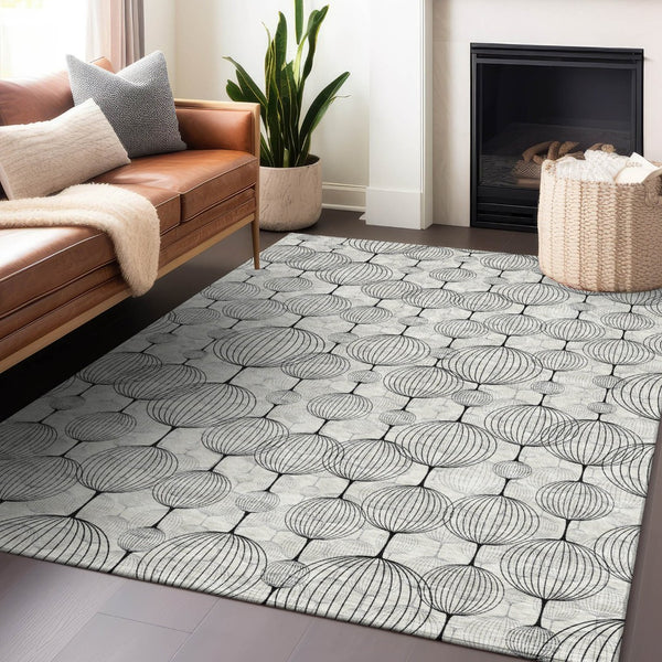 HomeRoots 9' X 12' Modern White & Gray Geometric Washable Area Rug - UV Protected, Durable, Easy-Care Design 661910