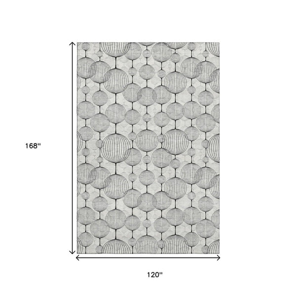 HomeRoots 10' X 14' White & Gray Geometric Washable Area Rug - Stylish, Durable, UV-Protected for Family Spaces 661911